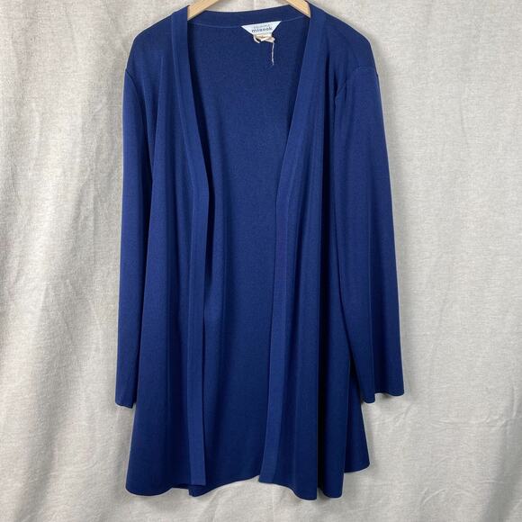 Exclusively Misook Sweaters - Misook Womens Open Front Knit Cardigan Size Large Blue Long Sleeve‎ Minimalist